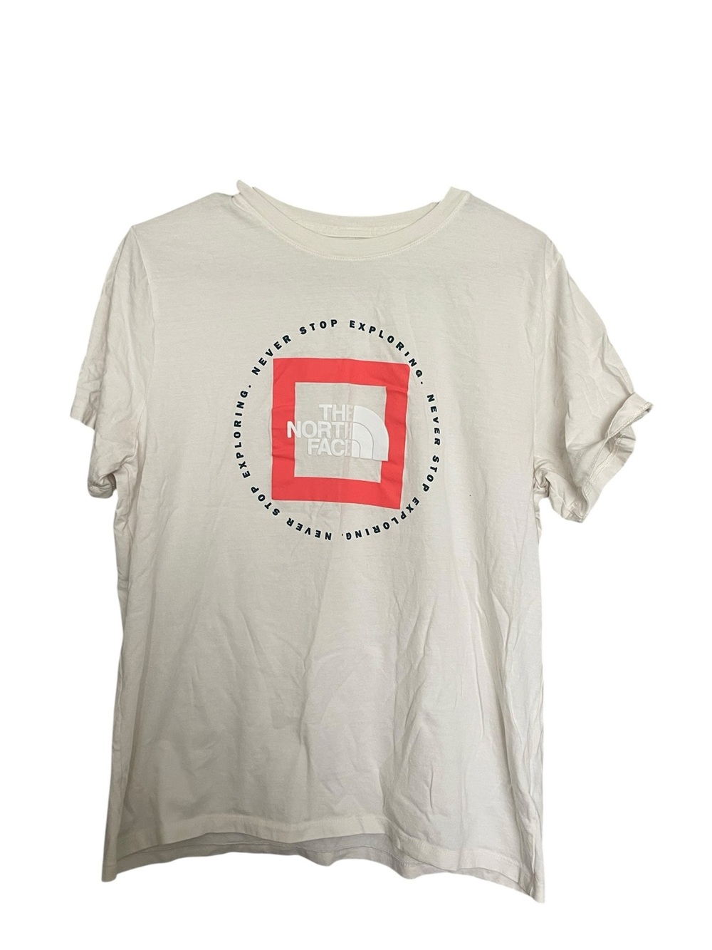 The North Face White Tee with Red Logo Square